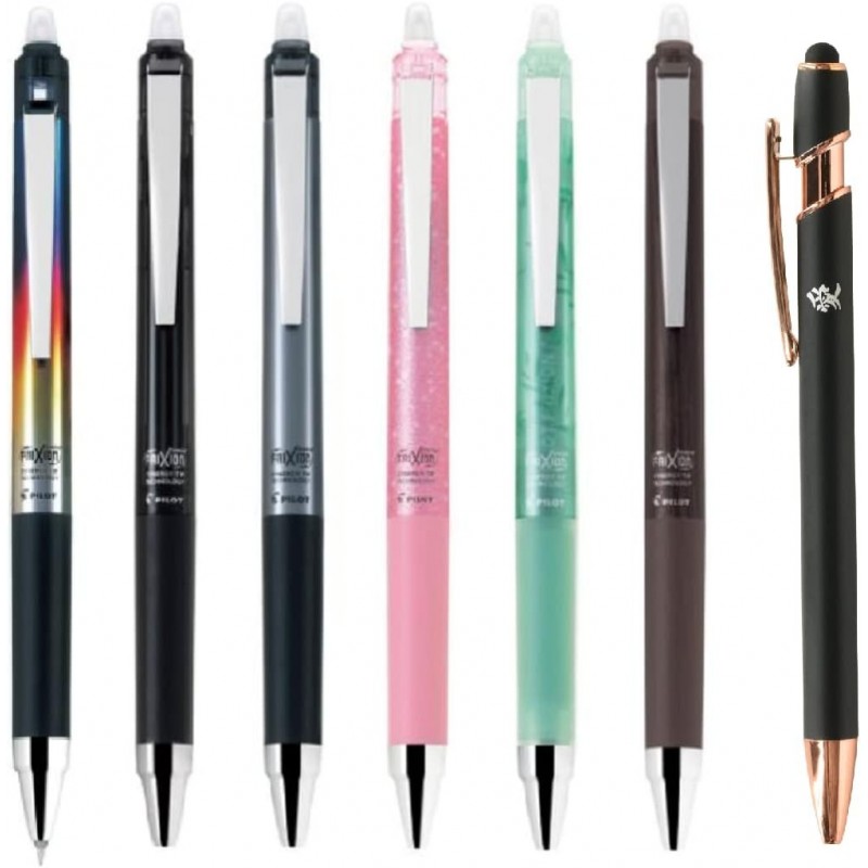 Pilot Japan Frixion Point Knock Design Series 6er-Pack mit Kanji LOVE-Aufklebern, schwarze Linie, Rotguss, Pink, Frostgrün, modernes Holz, 5,59 x 0,41 0,39 Zoll