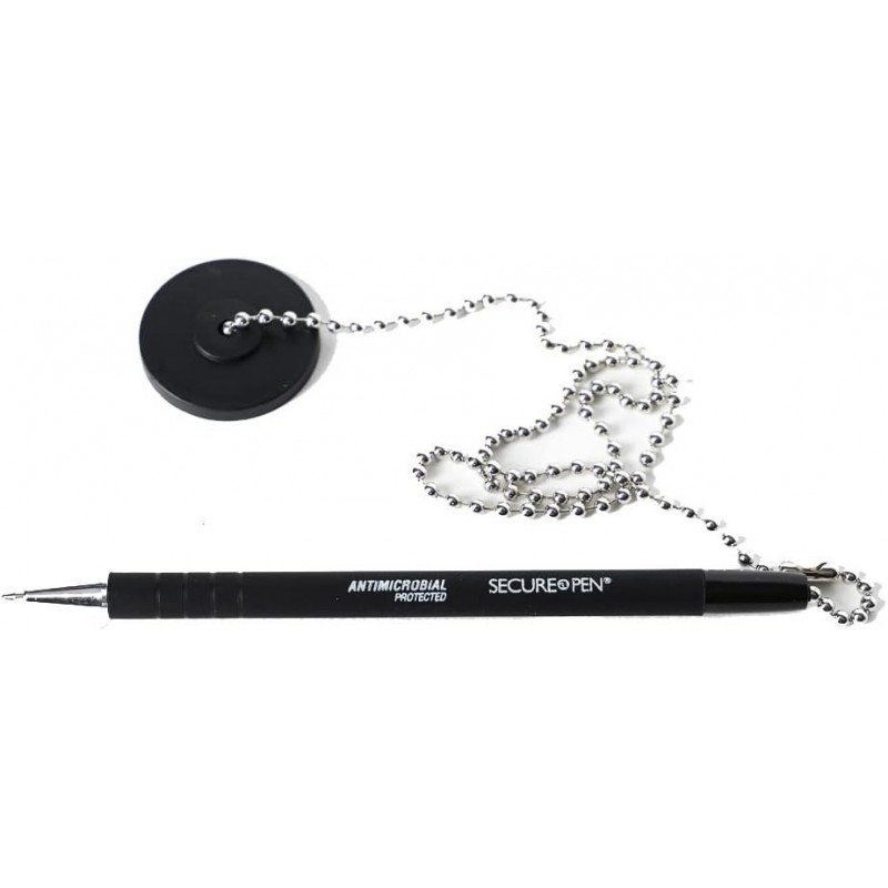 Sicherheitsstift - Schwarze Tinte - 12er-Pack - Sicherer Stift mit Klebesockel und Kette - Schreibtischstifte - Kugelschreiber mit mittlerer Spitze