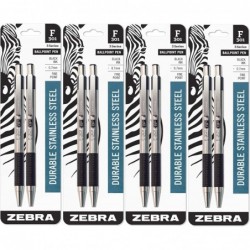 Zebra F-301 Druckkugelschreiber, schwarze Tinte, feine Spitze, 8 Stifte pro Packung, nachfüllbare Stifte mit Mine, 0,7 mm, Edelstahl