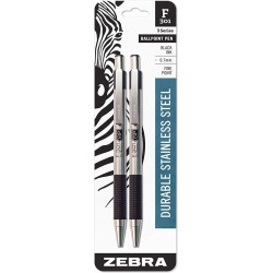 Zebra F-301 Druckkugelschreiber, schwarze Tinte, feine Spitze, 8 Stifte pro Packung, nachfüllbare Stifte mit Mine, 0,7 mm, Edelstahl