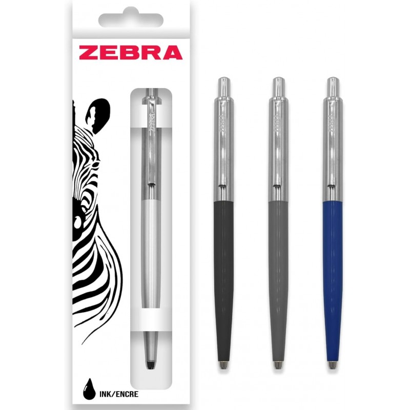 Zebra Pen 901 Druckkugelschreiber, mittlere Spitze, 1,0 mm Feder, schwarze Tinte, Silber, Schwarz, Grau und Dunkelblau, 4er-Pack