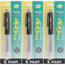 Pilot Dr.Grip Druckkugelschreiber, mittlere Spitze, schwarze Tinte, 3er-Pack (schwarz)