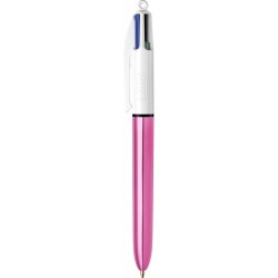 BIC 4 Colours Shine Kugelschreiber – Schachtel mit 12 Stück – Gehäuse in Metallic-Pink mit 4 Tintenfarben (Blau, Schwarz, Rot, Grün)