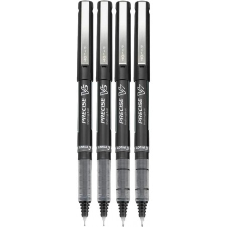 Pilot Precise V5/V7 Stick Rolling Ball Pens, feine und extrafeine Spitze, verschiedene Spitzen, schwarze Tinte, 4er-Pack; Paket mit wiederverwendbarer Plastikhülle