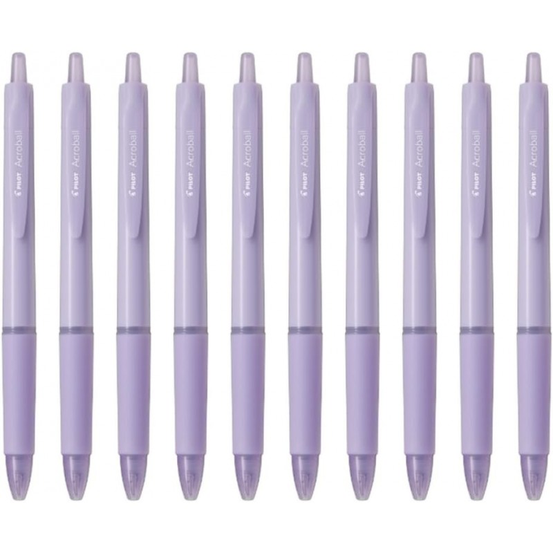 Pilot Acroball Druckkugelschreiber, 0,5 mm feine Spitze, schwarze Tinte auf Ölbasis, violettes Gehäuse mit Elastomer-Griff, BAB-15-PUB, 10er-Pack