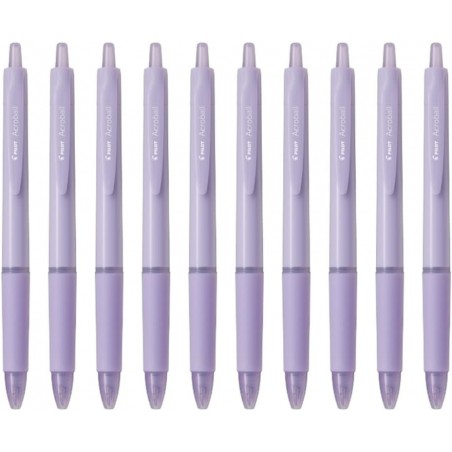 Pilot Acroball Druckkugelschreiber, 0,5 mm feine Spitze, schwarze Tinte auf Ölbasis, violettes Gehäuse mit Elastomer-Griff, BAB-15-PUB, 10er-Pack