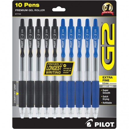 PILOT G2 Stifte 0,5 mm – 10er-Pack (5 schwarze und 5 blaue Stifte) Premium-Geltintenstifte, extra feine Spitze, 0,5 Stifte, nachfüllbar und mit einziehbarem Rolling Ball