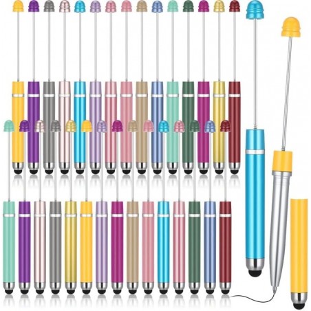 Qilery 30 Stück Perlenstifte mit Stylus-Spitzen, Kunststoffperlen-DIY-Stylus 2-in-1, multifunktionaler Stylus für Gummi-Touchscreen, Handschrift-Kugelschreiber, 1,0 mm, schwarze Tinte, Bürobedarf (Regenbogen)