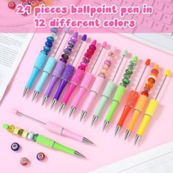 Kosiz 24-teiliger Kunststoff-Perlenstift mit Diamanten, bunte Perlenstifte, Kunststoff-Perlenstifte mit schwarzer Tinte, Bastelset für DIY-Stifte für Schüler, Geschenke, Büro, Schulbedarf (Bonbonfarbe)