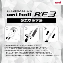 Mitsubishi Pencil URR10305.24, radierbare 3-Farben-Kugelschreibermine Uni-Ball RE3 0,5, schwarz, 10 Stifte