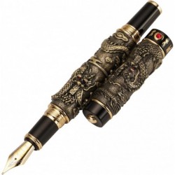 Bronzefarbener Jinhao Vintage Luxury Dragon Füllfederhalter Playing Pearl, mittlere Feder 0,7 mm Metallschnitzerei, geprägter schwerer Stift