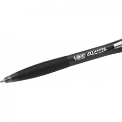 Bic Atlantis Classic Druckkugelschreiber – Schachtel mit 12 Stück – Farbe: Schwarz – Mittlere Spitze (1,0 mm) – Weicher Gummigriff