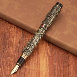 Bronzefarbener Jinhao Vintage Luxury Dragon Füllfederhalter Playing Pearl, mittlere Feder 0,7 mm Metallschnitzerei, geprägter schwerer Stift