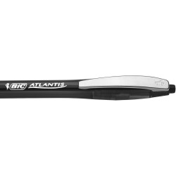 Bic Atlantis Classic Druckkugelschreiber – Schachtel mit 12 Stück – Farbe: Schwarz – Mittlere Spitze (1,0 mm) – Weicher Gummigriff