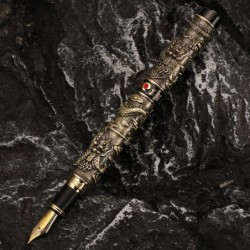 Bronzefarbener Jinhao Vintage Luxury Dragon Füllfederhalter Playing Pearl, mittlere Feder 0,7 mm Metallschnitzerei, geprägter schwerer Stift