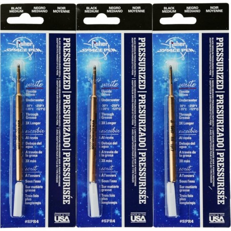 Fisher SPR4 Space Pen Druckkugelschreiber-Mine, mittlere Spitze, 3er-Pack, schwarze Tinte