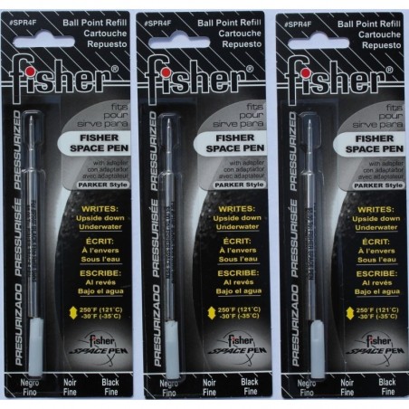 Fisher SPR4F Space Pen-Mine mit feiner Spitze, schwarze Tinte, 3 Stück