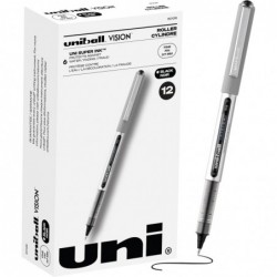 Uni-Ball Vision Tintenroller, schwarze Stifte, 12er-Pack – 0,7 mm feine Spitze, mittlere schwarze Tinte – Lehrerstift, japanische Stifte, Stifte für sanftes Schreiben, Tagebuchstifte, Schul- und Bürobedarf