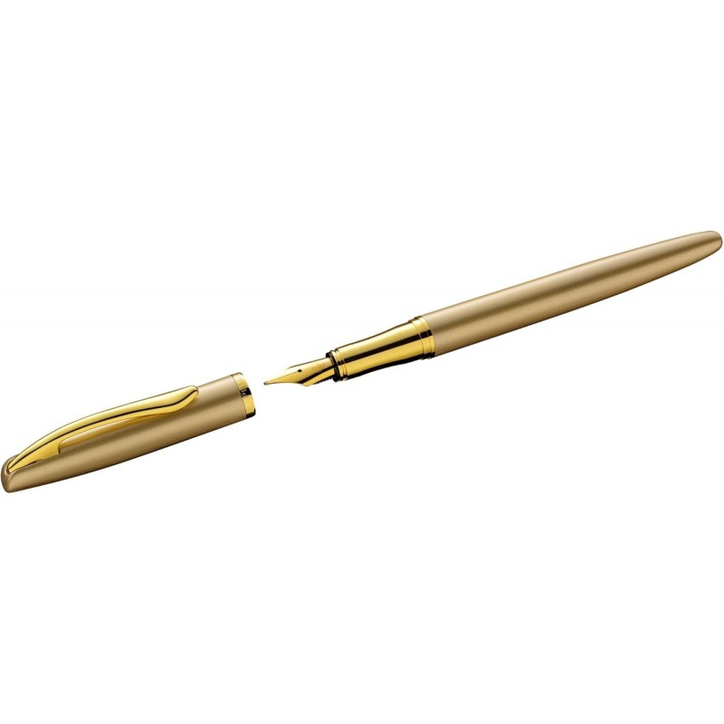 Pelikan Jazz Noble 821704 Füllfederhalter, Gold, für Rechts- und Linkshänder, eleganter Füllfederhalter aus Metall, Feder M, in Faltschachtel