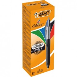 BIC 4 Colours Grip Pro Druckkugelschreiber mit mittlerer Spitze (1,0 mm), 12 Stifte und jeder Stift enthält 4 Farben