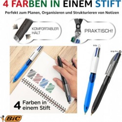 BIC 4 Colours Grip Pro Druckkugelschreiber mit mittlerer Spitze (1,0 mm), 12 Stifte und jeder Stift enthält 4 Farben