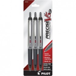 Pilot Precise V5 RT Druckkugelschreiber, extrafeine Spitze, 6 Stifte, schwarze Tinte (26052) mit 6 schwarzen Tintennachfüllungen