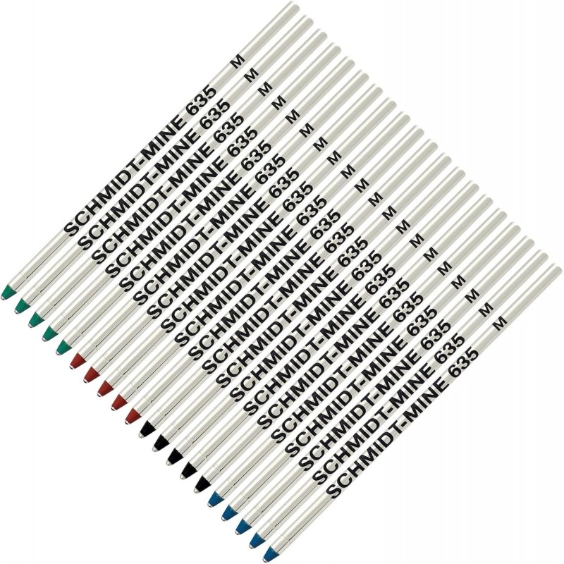 Schmidt 635 D1 Minen-Kugelschreibermine, schwarze, blaue, grüne, rote Tinte (mittlere Spitze 0,7 mm), 20er-Packung