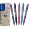 Pilot FriXion Clicker - radierbarer Tintenroller, 5er-Set (Blau, Schwarz, Pink, Hellblau, Lila)