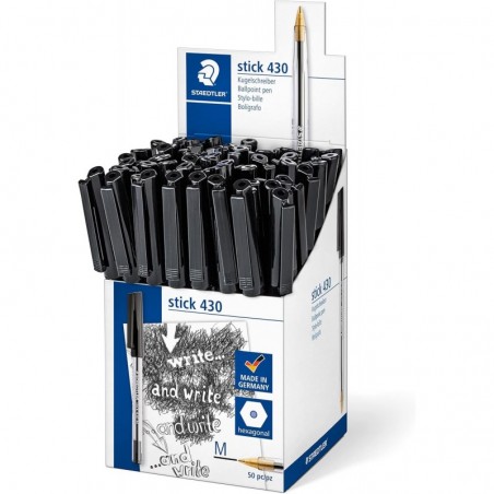 Staedtler Stick 430 M-9CP5 Kugelschreiber, mittelgroß, Schwarz, 50 Stück