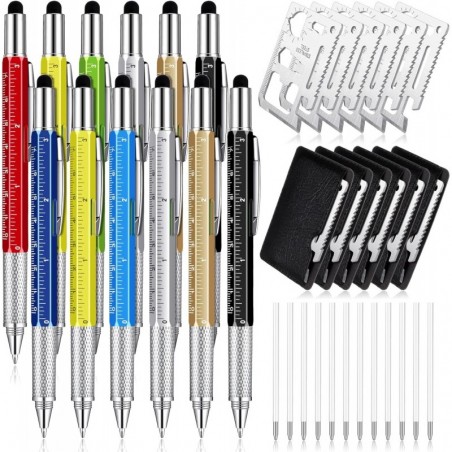 Sabary 36-teiliges Multitool-Stift-Geschenkset für Männer, Väter, einschließlich 12 6-in-1-Stiftwerkzeugen, 12 Edelstahl-11-in-1-Bieröffner, Kreditkartenwerkzeug und 12 schwarzen Stiftminen (helle Farbe)