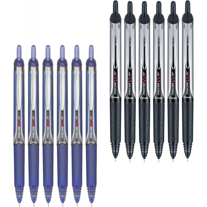 Pilot Precise V5 RT Druckkugelschreiber, extrafeine Spitze (12er-Pack, Schwarz/Blau)