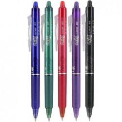 Pilot Frixion Clicker Gelschreiber, einziehbar, radierbar, feine Spitze (0,7 mm), verschiedene Farben, schwarze/blaue/rote/grüne/violette Tinte, 5er-Pack, Paket mit wiederverwendbarer Plastikhülle