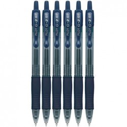 Pilot G2 Einziehbarer Premium-Geltinten-Rollerkugelschreiber, feine Spitze, feine Spitze (0,7 mm), marineblaue Tinte, 6er-Pack; nachfüllbar und Premium-Komfortgriff-Paket mit wiederverwendbarer Kunststofftasche