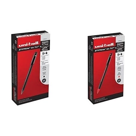 uni-ball Jetstream 101 Kugelschreiber, mittlere Spitze, 1,0 mm, Schwarz, 12er-Pack Jetstream 101 Kugelschreiber, mittlere Spitze, 1,0 mm, Rot, 12er-Pack