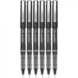 Pilot Precise V7 Stick Rolling Ball Pens, feine Spitze (0,7 mm), schwarze Tinte, 6er-Pack; Paket mit wiederverwendbarer Plastikhülle