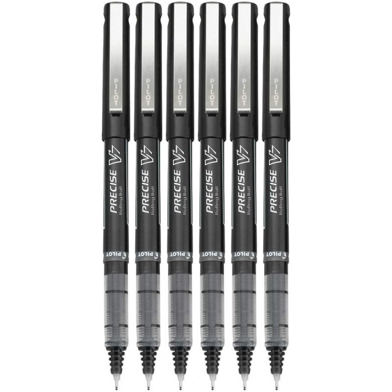 Pilot Precise V7 Stick Rolling Ball Pens, feine Spitze (0,7 mm), schwarze Tinte, 6er-Pack; Paket mit wiederverwendbarer Plastikhülle