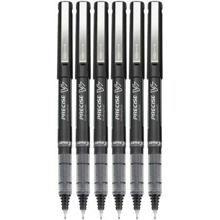 Pilot Precise V7 Stick Rolling Ball Pens, feine Spitze (0,7 mm), schwarze Tinte, 6er-Pack; Paket mit wiederverwendbarer Plastikhülle