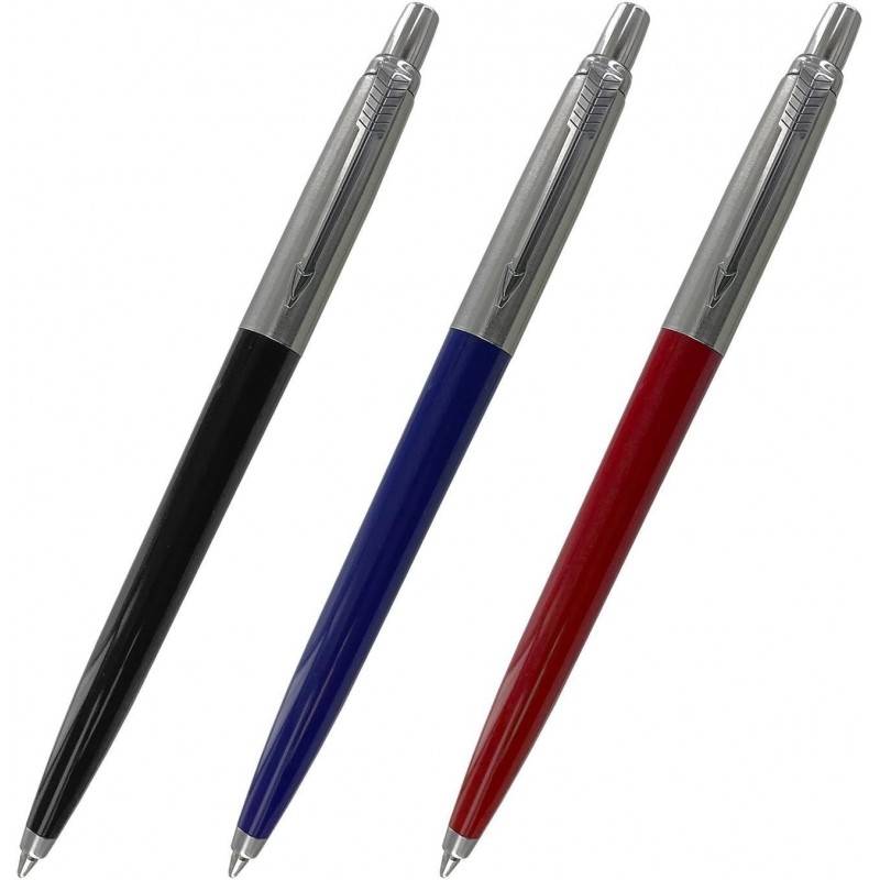 Parker Jotter Druckkugelschreiber, schwarze Tinte, feine Spitze (sortiert)