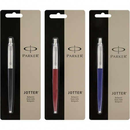 Parker Jotter 3 Farben – 1 schwarzer + 1 blauer + 1 roter Kugelschreiber, 1,0 mm, mittlere Spitze, schwarze Tinte (Jotter Box) (mittlere Spitze, schwarz)