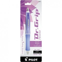 Pilot Dr. Grip Frosted Druckkugelschreiber, mittlere Spitze, violetter Schaft, schwarze Tinte, 3 Stifte (36250) mit 6 schwarzen Tintenminen