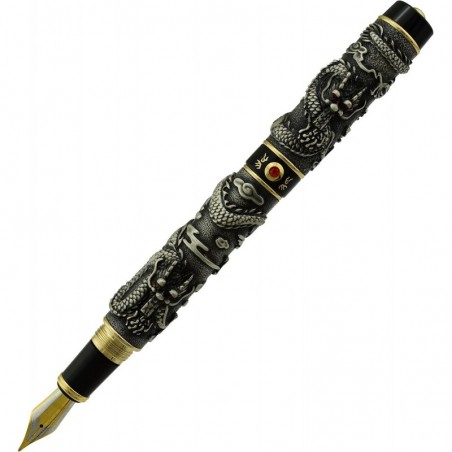 Jinhao 999 Twins Dragon Playing Pear Ancient Black Füllfederhalter Red Jewerly