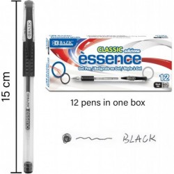 BAZIC Essence Gelstift, mittlere Spitze 1,0 mm schwarze Geltintenstifte, angenehmer Griff für sanftes Schreiben, 12 Stück, 4er-Pack