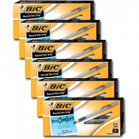 Bic Ultra Round Stic Grip Kugelschreiber, mittlere Spitze, 1,2 mm, schwarze Tinte (72 Stifte)