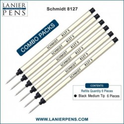 6er-Pack - Schmidt 8127 S Capless System Rollerball-Mine, schwarze Tinte, mittlere Spitze