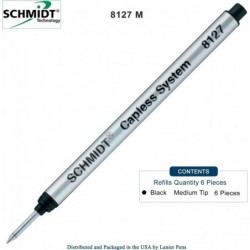 6er-Pack - Schmidt 8127 S Capless System Rollerball-Mine, schwarze Tinte, mittlere Spitze