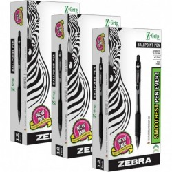 ZEBRA Pen Z-Grip Druckkugelschreiber, mittlere Spitze, schwarze Tinte, 12 pro Packung, 3 Packungen (ZEB22210-3)