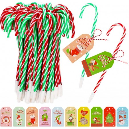 Cholemy 100 Sets Weihnachts-Zuckerstangen-Stifte mit Geschenkanhängern, roter und grüner Weihnachts-Kugelschreiber mit Regenschirm, lustige, süße Tintenstifte für Weihnachtsfeiern, Schule, Büro, Kindergeschenke