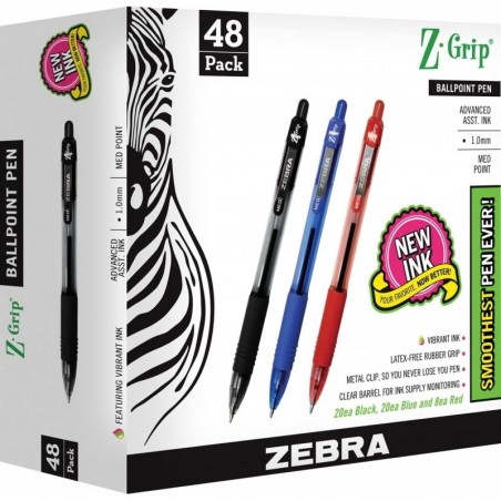 Zebra 22048 Z-Grip Druckkugelschreiber, verschiedene Tinten, mittel, 48/Packung