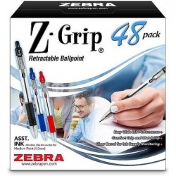 Zebra 22048 Z-Grip Druckkugelschreiber, verschiedene Tinten, mittel, 48/Packung