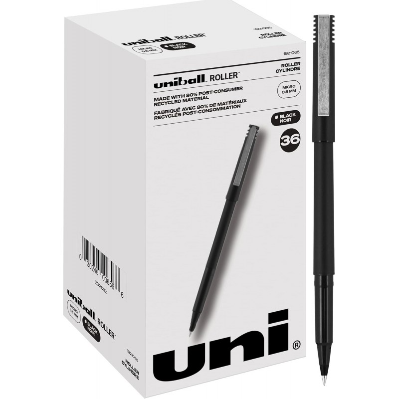 Uniball Roller, 36er-Pack in Schwarz, 0,5 mm Mikro-Rollerball-Stifte, Probieren Sie Gelstifte, Farbstifte, Bürobedarf, bunte Stifte, blaue Kugelschreiber, Stifte mit feiner Spitze und weichem Schreibgefühl